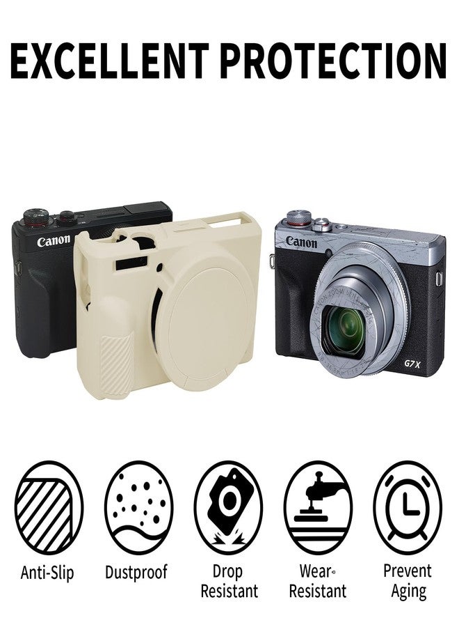 إيزي هود جراب G7X Mark III، جراب واقٍ لكاميرا كانون باور شوت G7X Mark III الرقمية، غطاء عدسة قابل للإزالة، غطاء سيليكون ناعم، غطاء كاميرا مطاطي واقٍ للجسم - بيج - Image 2